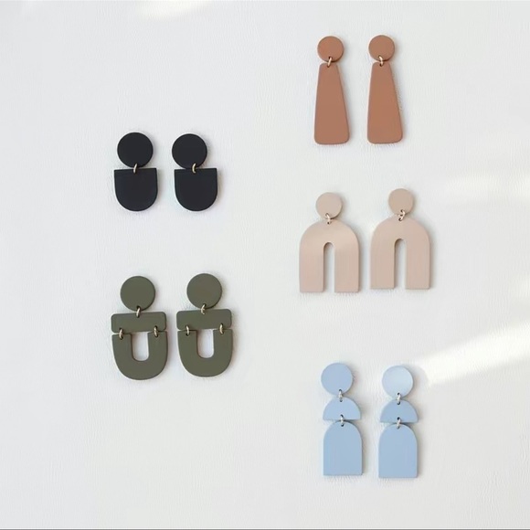 Geometric Shaped Polymer Clay Texture Dangle Earrings Retro Acrylic - Picture 9 of 11